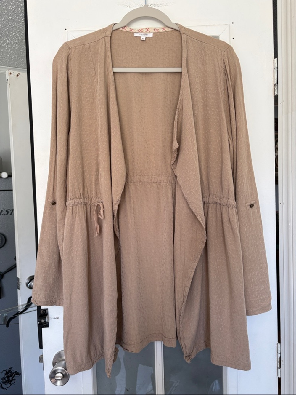 Maurices Textured Taupe Knit Top with Embroidered Trim
